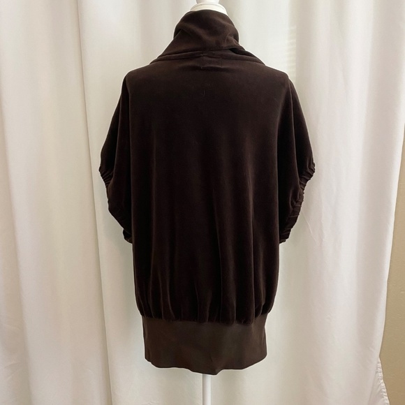 Juicy Couture Short Sleeve Velour Jacket Vest Zip Dolman Cowl Neck Brown Y2K XL - Picture 2 of 9